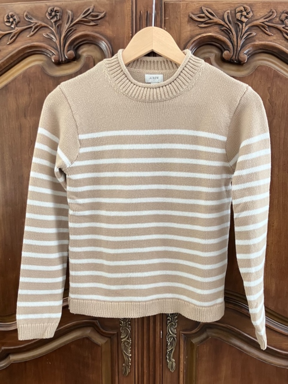 J.Crew Factory | Striped Rollneck Sweater | Mockneck | Tan White | XS | Like New